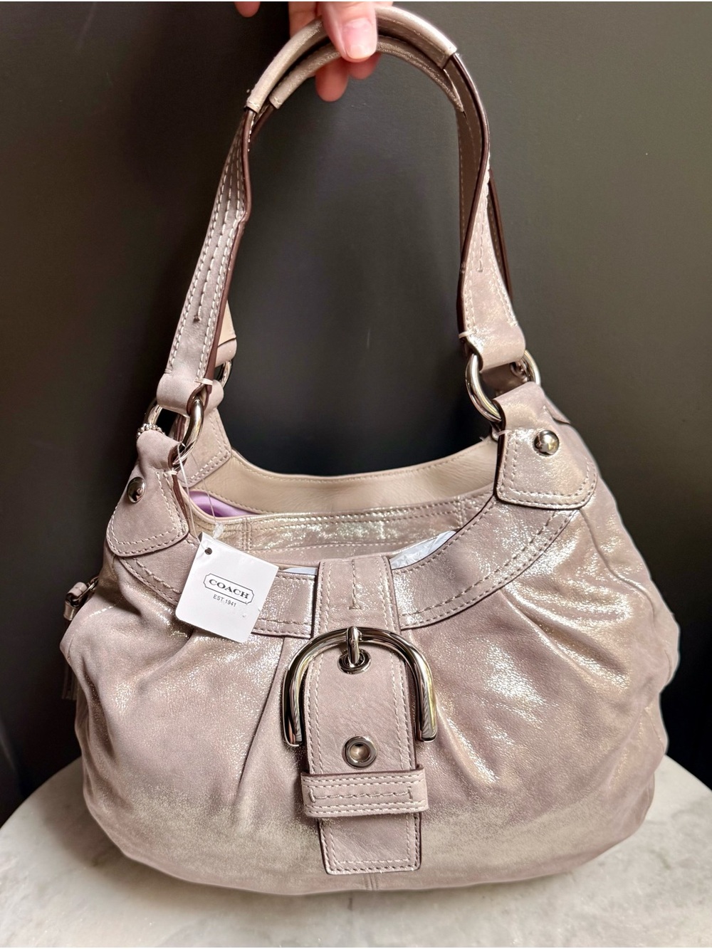 NWT Vintage Coach Soho Lynn Pleated Leather Hobo Bag
Champagne Shimmer
F15527